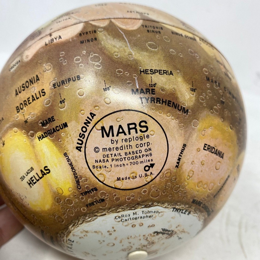 Vintage Replogle Mars Globe NASA Photography LeRoy M Tolman 6 Inch‎ Planet Model